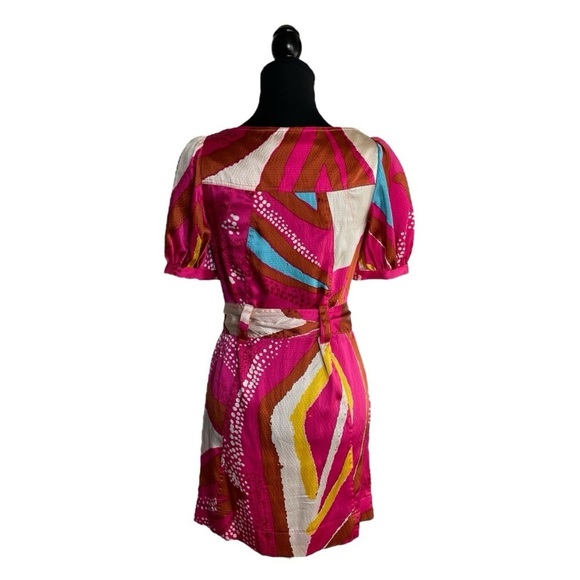 Diane von Furstenberg Silk Margot Belted Mini Dress | Vibrant Abstract Pink - Picture 3 of 11
